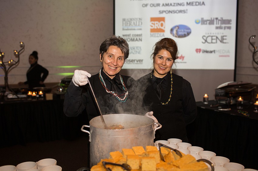 Liliana Musat and Evlin Ramiresz from Michael's On East served the shrimp gumbo.