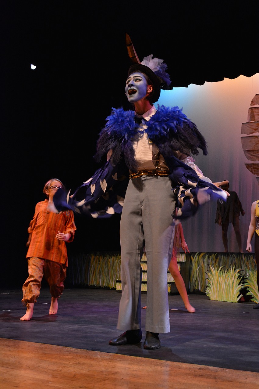 Zazu, played by Alexander Kraus, tries to keep up with the young Simba and Nala, as they try to loose him as a chaperone for their adventure to an elephant graveyard.