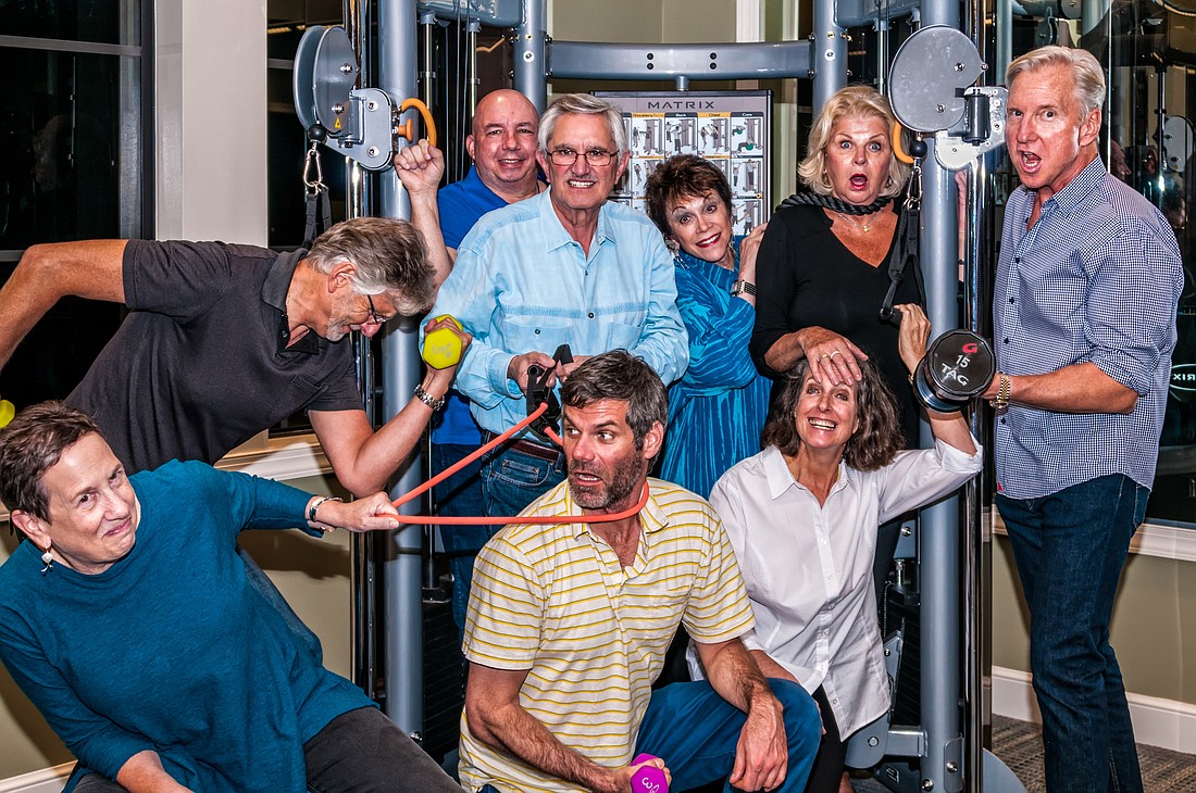 Director Emily Levin (front) with troupe members, from left,  Colin Scaife,  Wayne Fitzpatrick, Steve Goldman, John Wilbur, Nanci Rand,  Lynn Means, Paula Morrissey and Tony Stanol. Courtesy photo