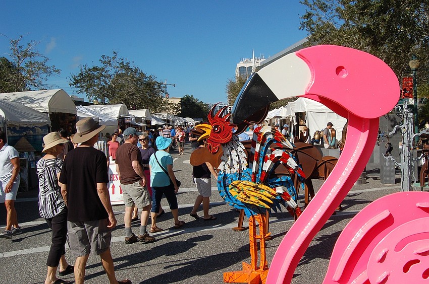 Fredrick Prescott, of Santa Fe, New Mexico, displayed large, steel sculptures that move with the wind.
