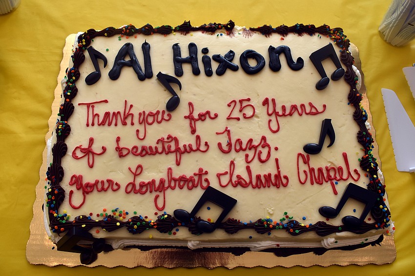Following the worship service, attendees enjoyed refreshments, including this cake, to celebrate 25 years of Jazz Sunday.