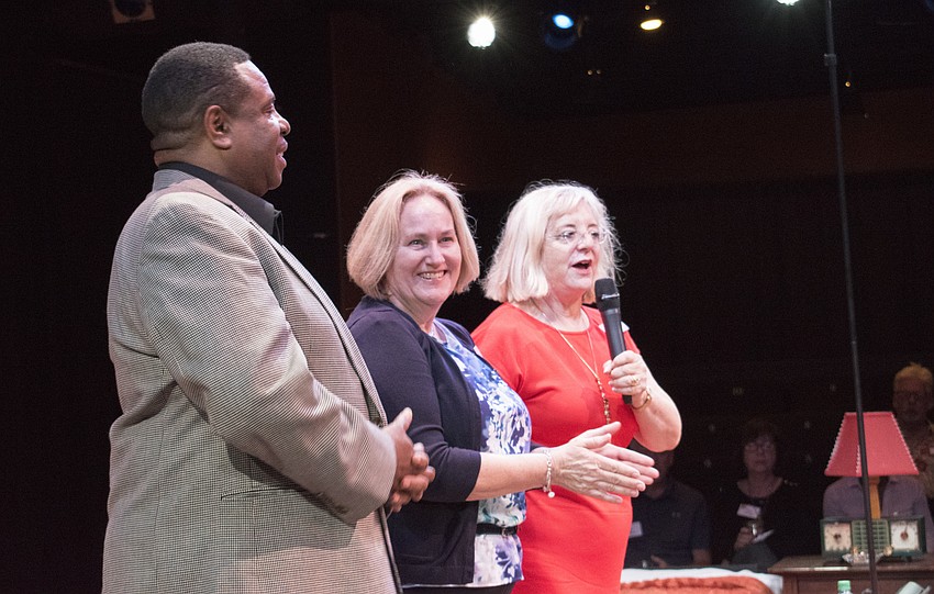 Westcoast Black Theatre Troupe Founder/Artistic Director Nate Jacobs, Westcoast Black Theatre Troupe Executive Director Julie Leach and Westcoast Black Theatre Troupe Board Chairwoman Marian Moss welcome guests.