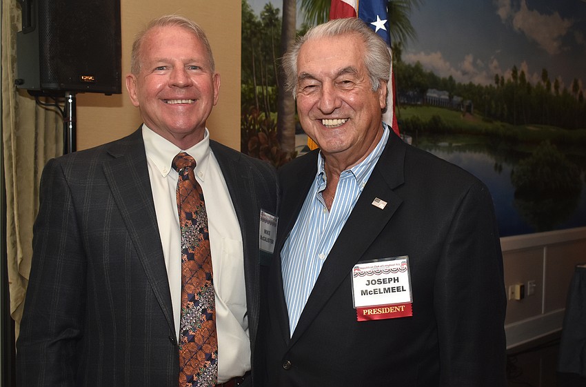 Guest speaker and retired Col. Mike McCalister and Republican Club of Longboat Key President Joe McElmeel