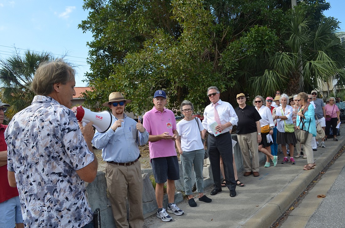 Mike Lasche discusses the sidewalks along Fruitville Road on Feb. 12 during STOPâ€™s downtown walking tour.