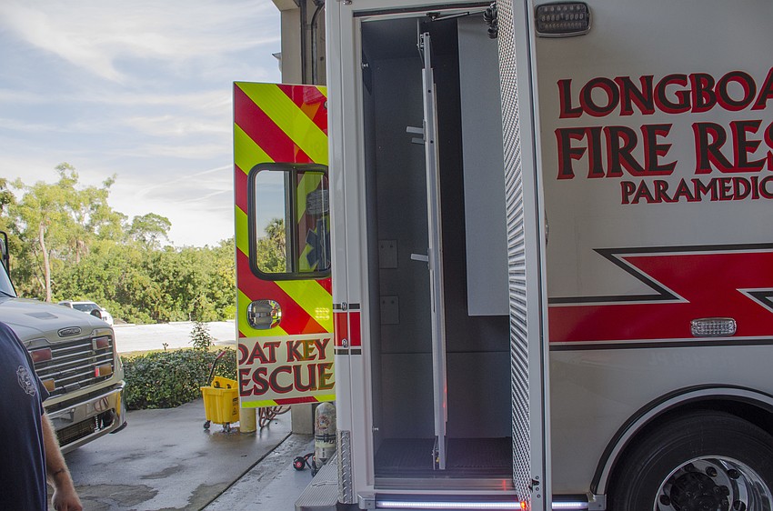 A slide-out partition for easy access to the truck’s firehose (yes, Longboat Key Rescue vehicles carry fire hoses).