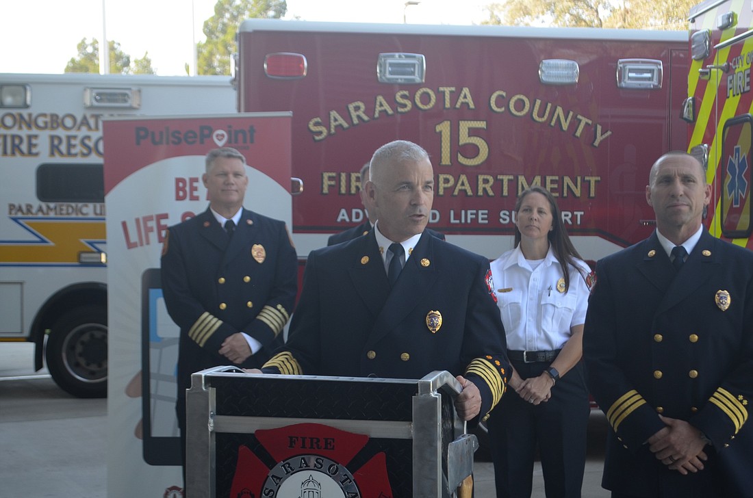 Sarasota County Fire Chief Michael Regnier spoke at a press conference Feb. 15 announcing a partnership with PulsePoint that he said will help save lives.