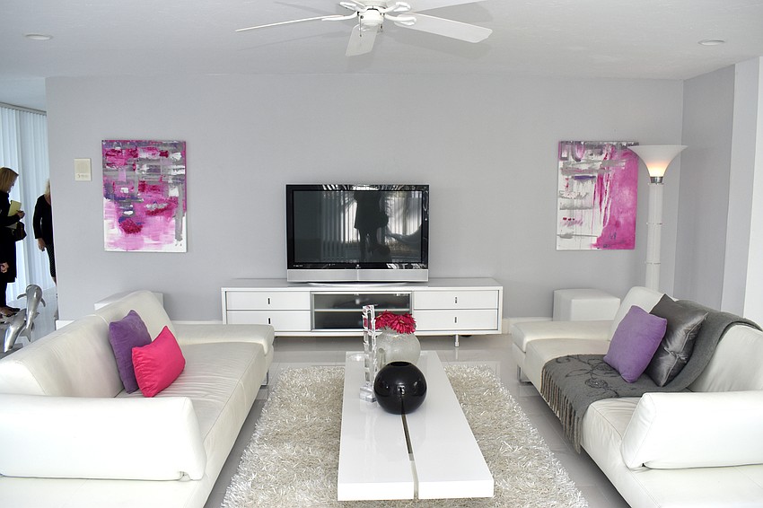 Lila Gerich’s artwork provides color to the living room.