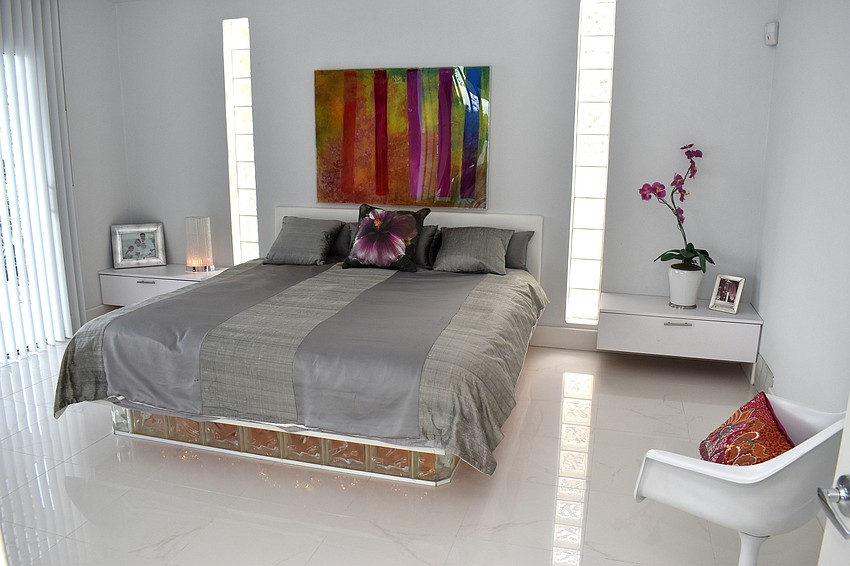 The guest room offers views of Sarasota Bay.