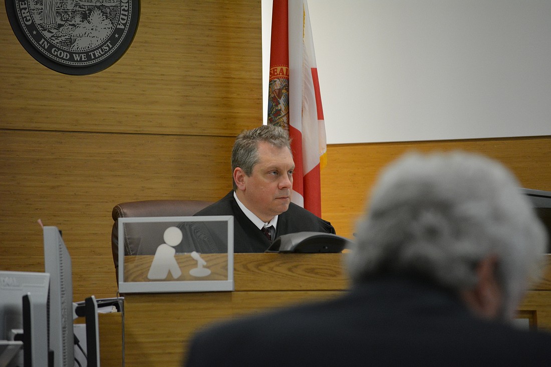 Manatee County 12th Judicial Circuit Judge Lon Arend hears from attorneys in the Lake Lincoln dispute Feb. 9.