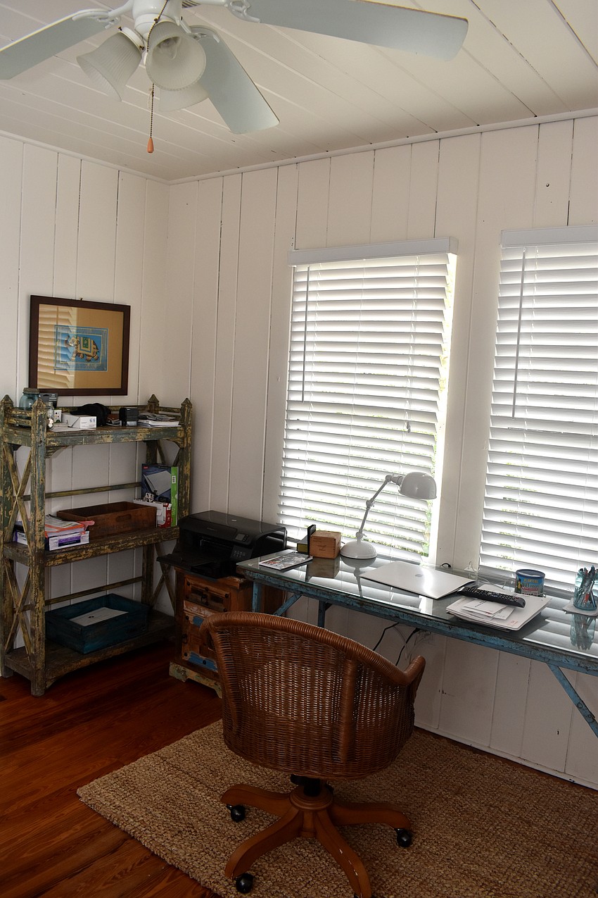 One of the guest bedrooms has a desk to be used as some office space.
