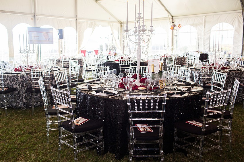 The tent was elegantly decorated in black, white and red.