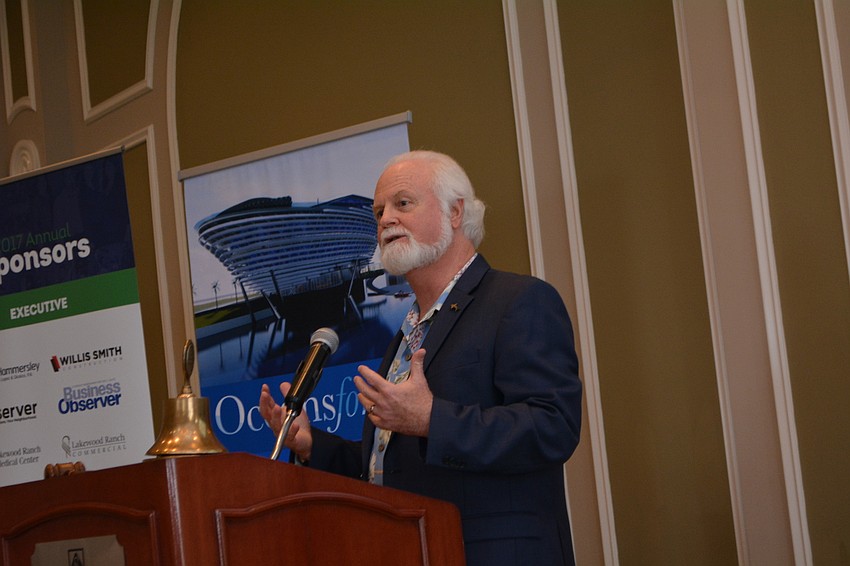 Michael Crosby, president and CEO of Mote Marine Laboratory, shares briefly about the organization's plans for a new aquarium in Sarasota. Mote was a sponsor of the event.
