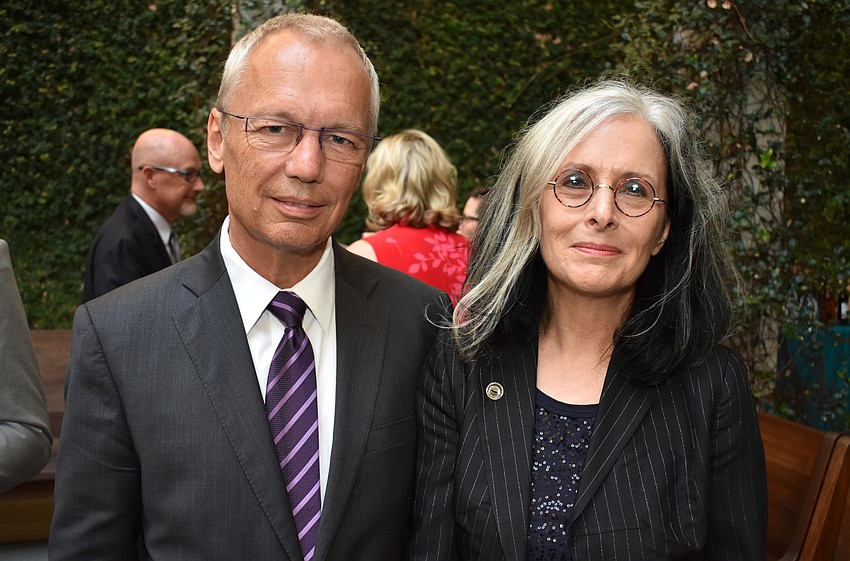 Executive Director of The Ringling Steven High with artist Toni Dove