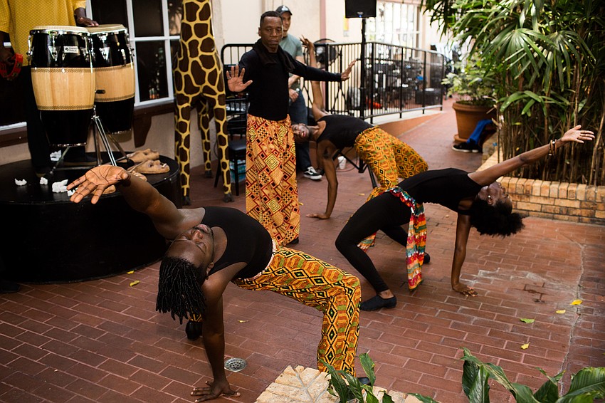 The dancers put on a show with traditional African choreography.