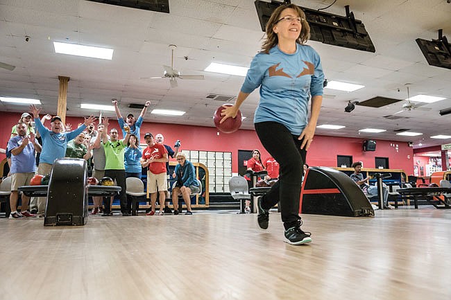 Denise Goebel tries for a strike at AMF Bradenton Lanes. MVPâ€™s rollicking bowling league launched in July 2017 with 56 players.