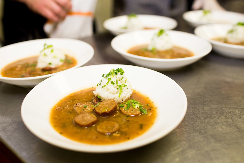 The first course was a chicken and andouille sausage gumbo made by Chef Mark Majorie.