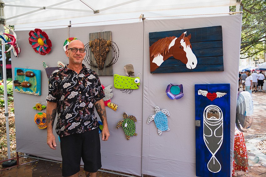 Mark Burrow of Bradenton's Art Junkies sells artworks made from salvaged materials.