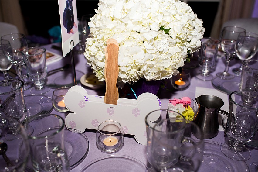 The paddles for the paddle raise were shaped like bones and hearts.