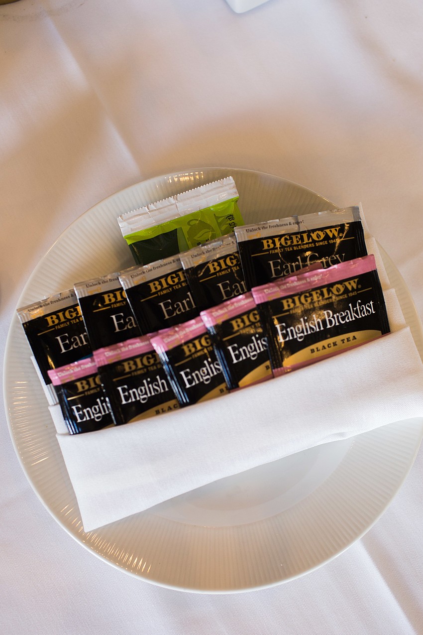 Multiple varieties of tea were available, along with muffins and scones.