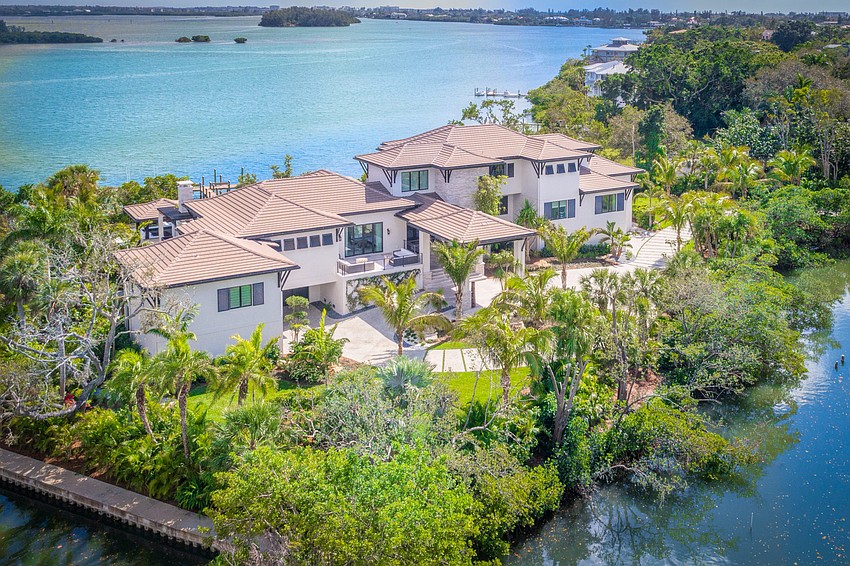 The 18,706-square-foot waterfront home is located on the north end of  the island.