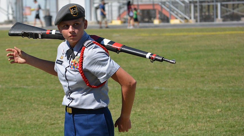 Sarah Dussault helps her team win the Female Platoon Exhibition class.