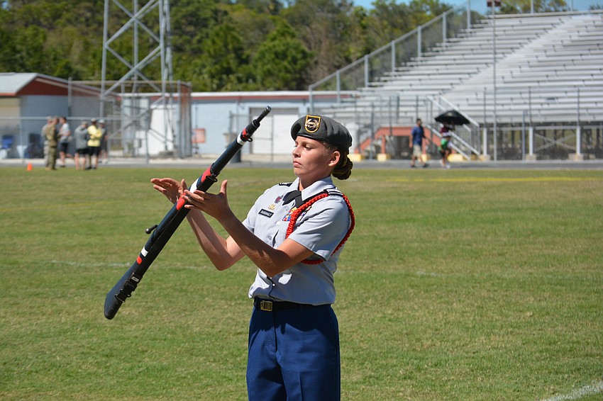 Sarah Dussault displays her twirling skills.