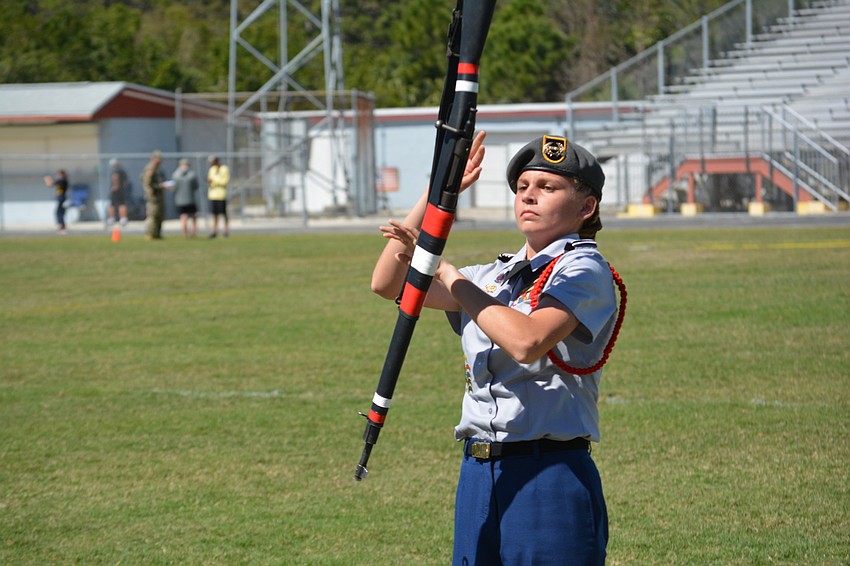 Sarah Dussault impresses the judges with her command on the rifle.