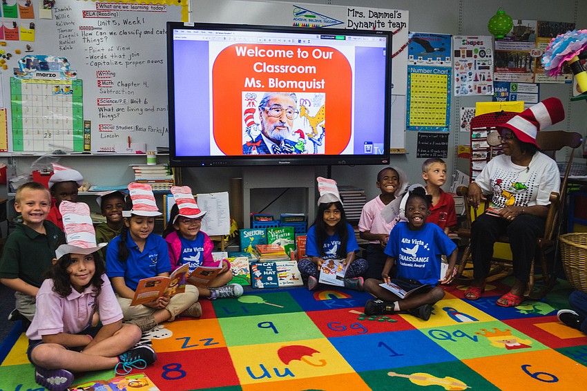 Kaleb Nolet, Janessa Garcia, Valery Mendoza-Macias, Tamar Tyson, Jayden Martin, Josselyn Amador, Yoselin Garcia, Willie Malone and Matthew Burns with their teacher Amanda Dammel