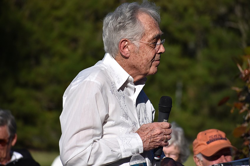 Denton Crews speaks to the residents during the anniversary celebration.