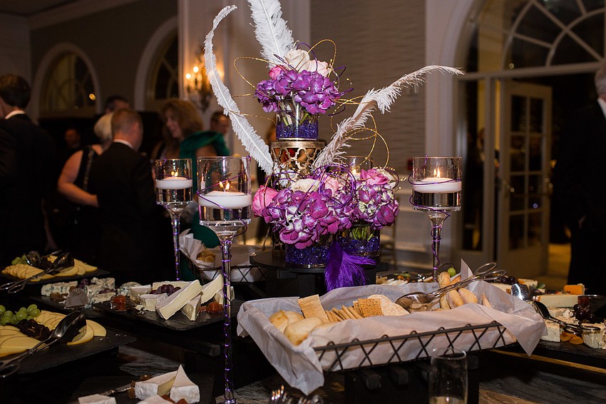 A large array of crackers and cheeses was put out during cocktail hour.