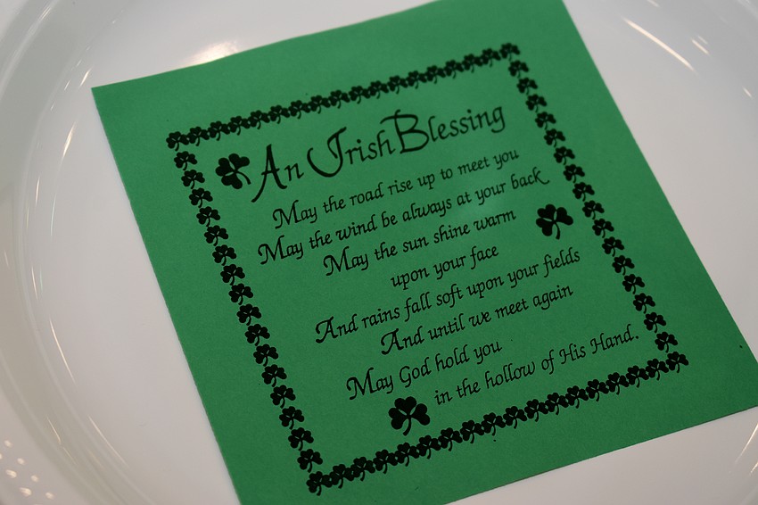 An Irish Blessing sat at each dinner place setting.