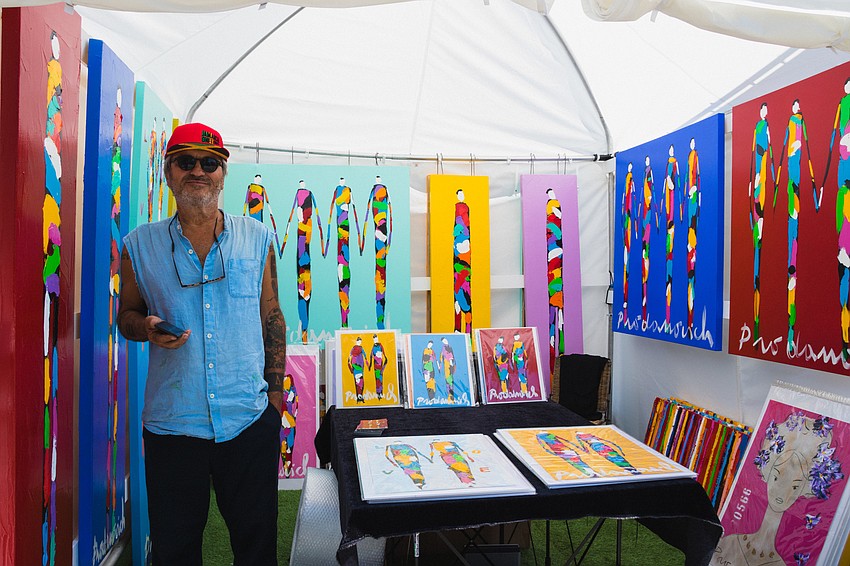 Vladimir Prodanovich and his mixed-media paintings.