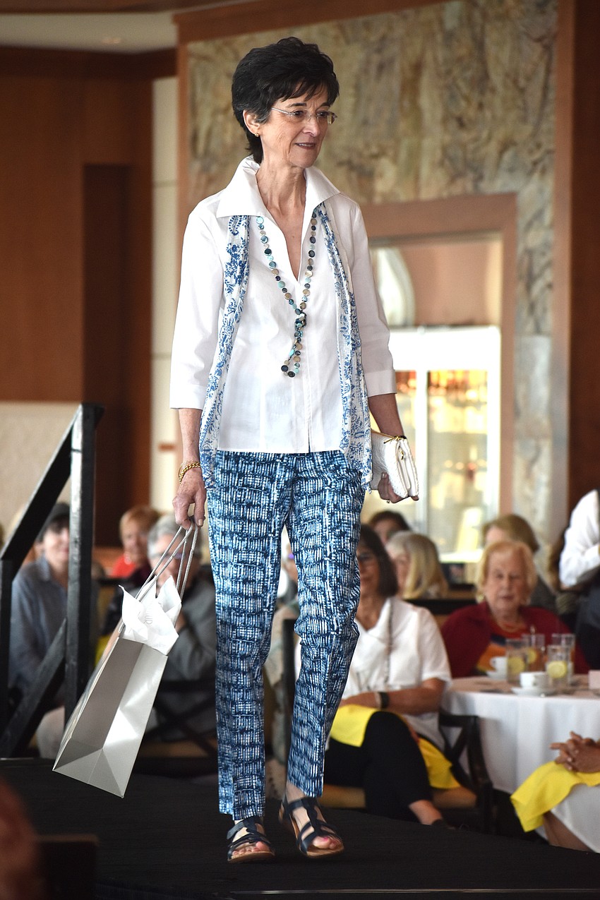 Paula Sharp sports trendy pattern pants during the St. Mary Women’s Guild fashion show.