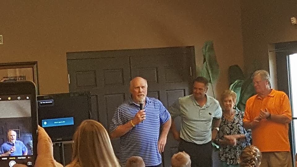 Terry Bradshaw speaks to guests during the open house about his family&#39;s plans for the Stoneybrook Golf Club. Courtesy image.