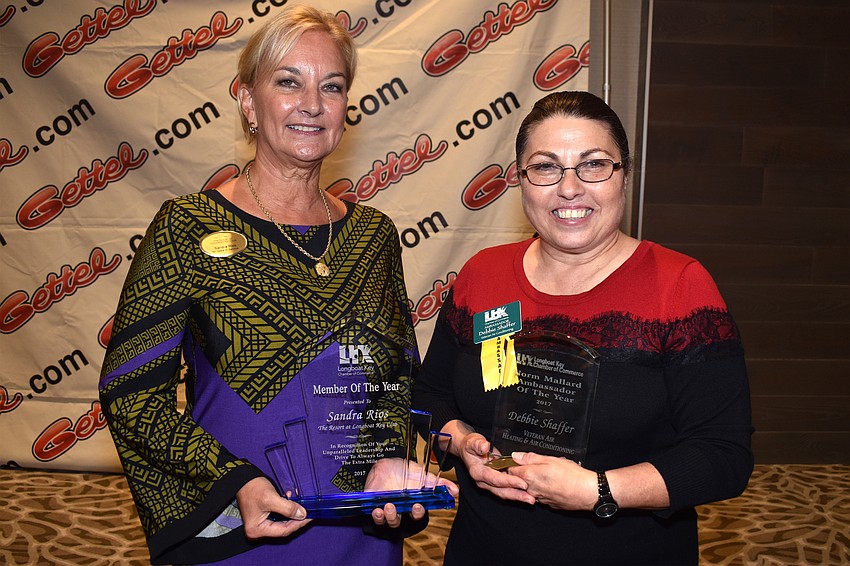Chamber Member of the Year Sandra Rios and Norm Mallard Ambassador of the Year Debbie Shaffer