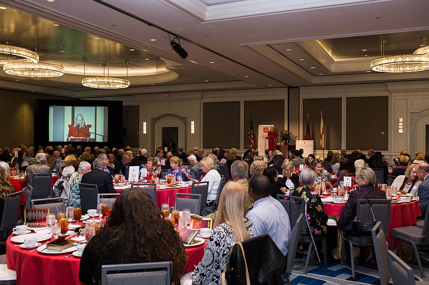 The Ritz-Carlton, Sarasota ballroom was neatly decorated with red for the Salvation Army.