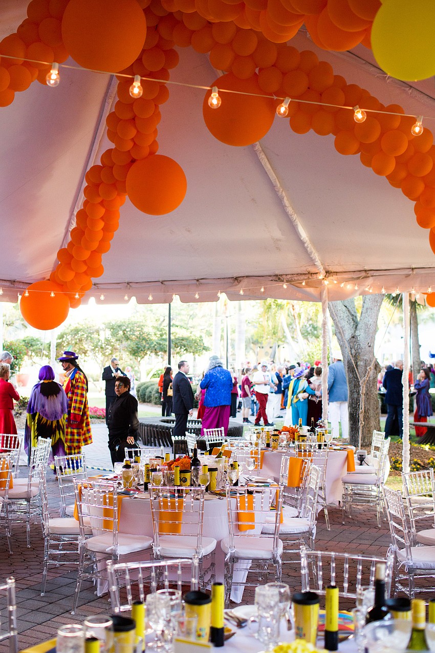 The seating arrangement were arranged by different colored tables.
