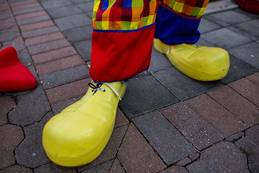 Tom Koski made a big statement with his oversized clown shoes.