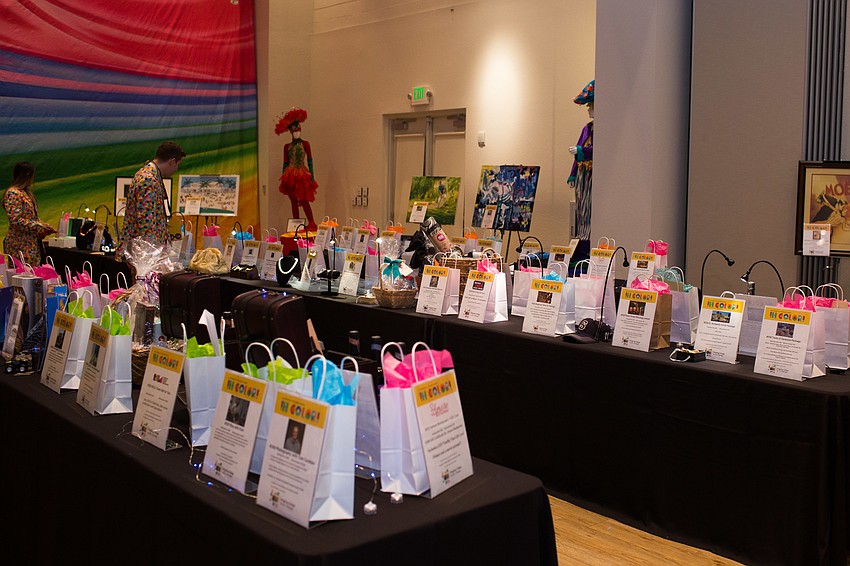 Silent auction items were lined up in the Diane Roskamp Exhibition Hall.