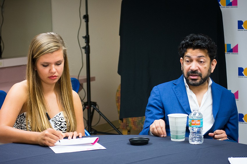 Siddhartha Mukherjee answers a question from Sarasota Military Academy student Kenda Hall.