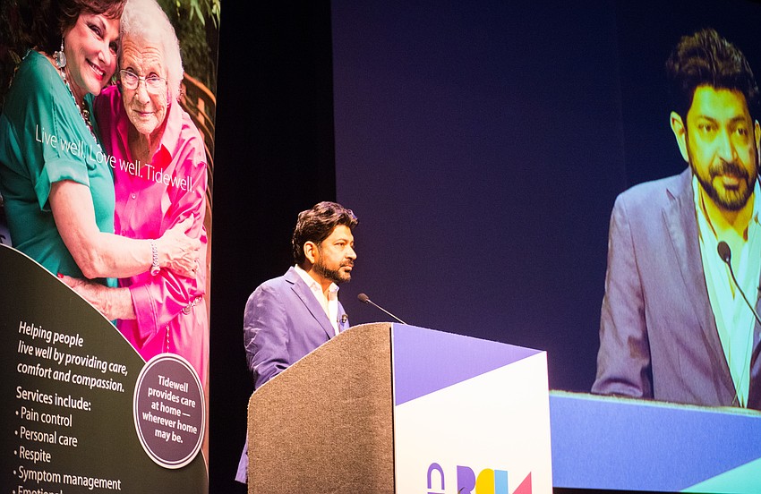 Executive Vice President of Tidewell Hospice Denise Pope introduces Siddhartha Mukherjee