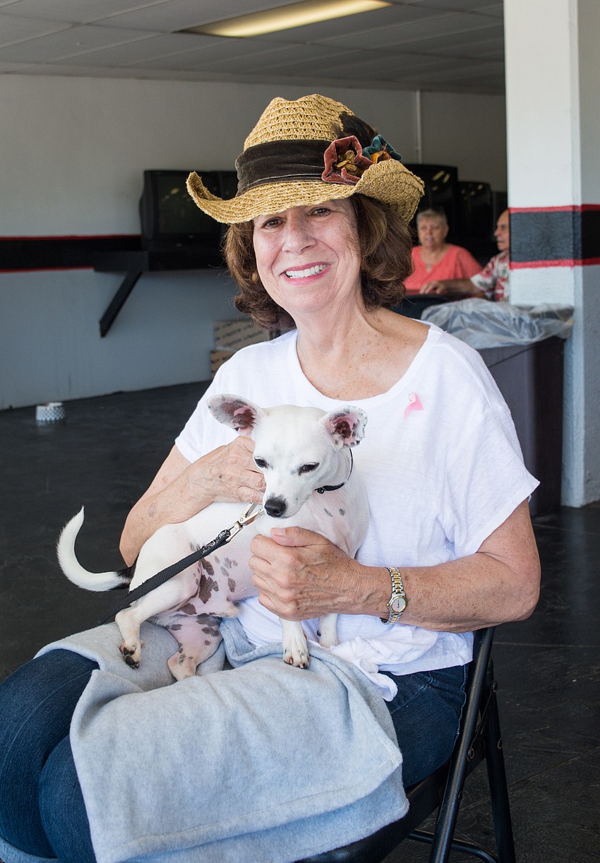 Toby Aline with Spike, a chihuahua and rat terrier mixed breed.