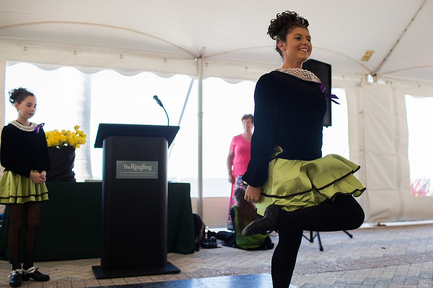 Stephanie performs an Irish dance.