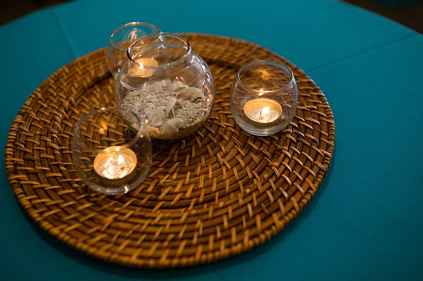 Sand and shells decorated the cocktail tables.