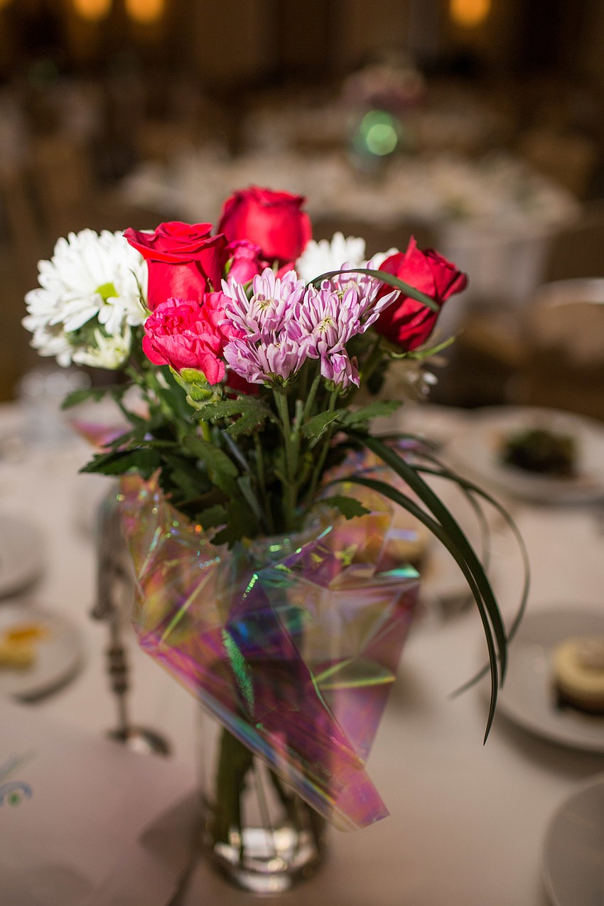 Flowers decorated the tables.