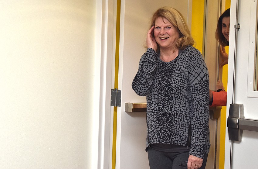 Jo Rutstein walks into her surprise party.