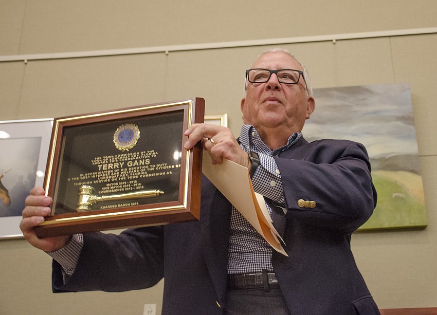 The Town of Longboat Key presented Terry Gans with a plaque commemorating his service