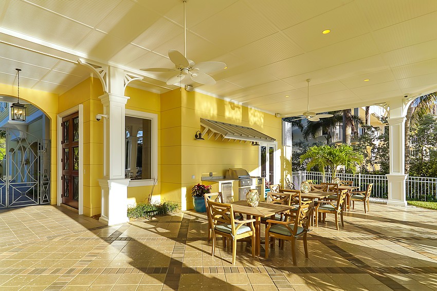 The outdoor area includes covered and open relaxation spots.