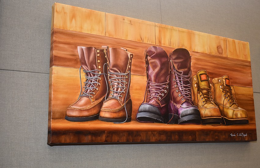 Works by 10 local artist hang throughout town hall.