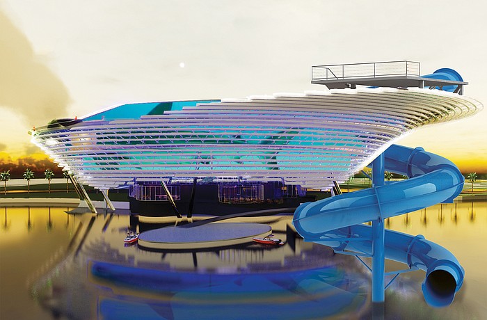 A waterslide off the top floor of the new Mote Marine aquarium should raise millions for the aquarium and the park.